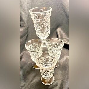 Fostoria American 4.75 inch Juice Glasses VTG MCM Footed Goblets Cubist Heavy